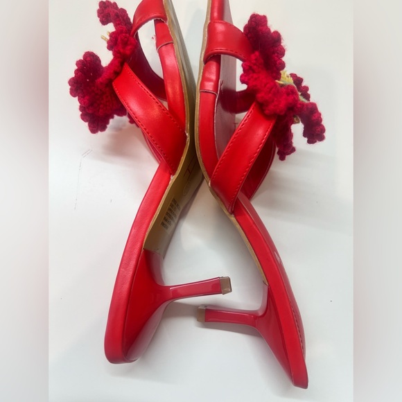 🛍️ FASHION NOVE Red knit Floral Open Toe slip on sandals, mules heels size 7.5 - Picture 11 of 12